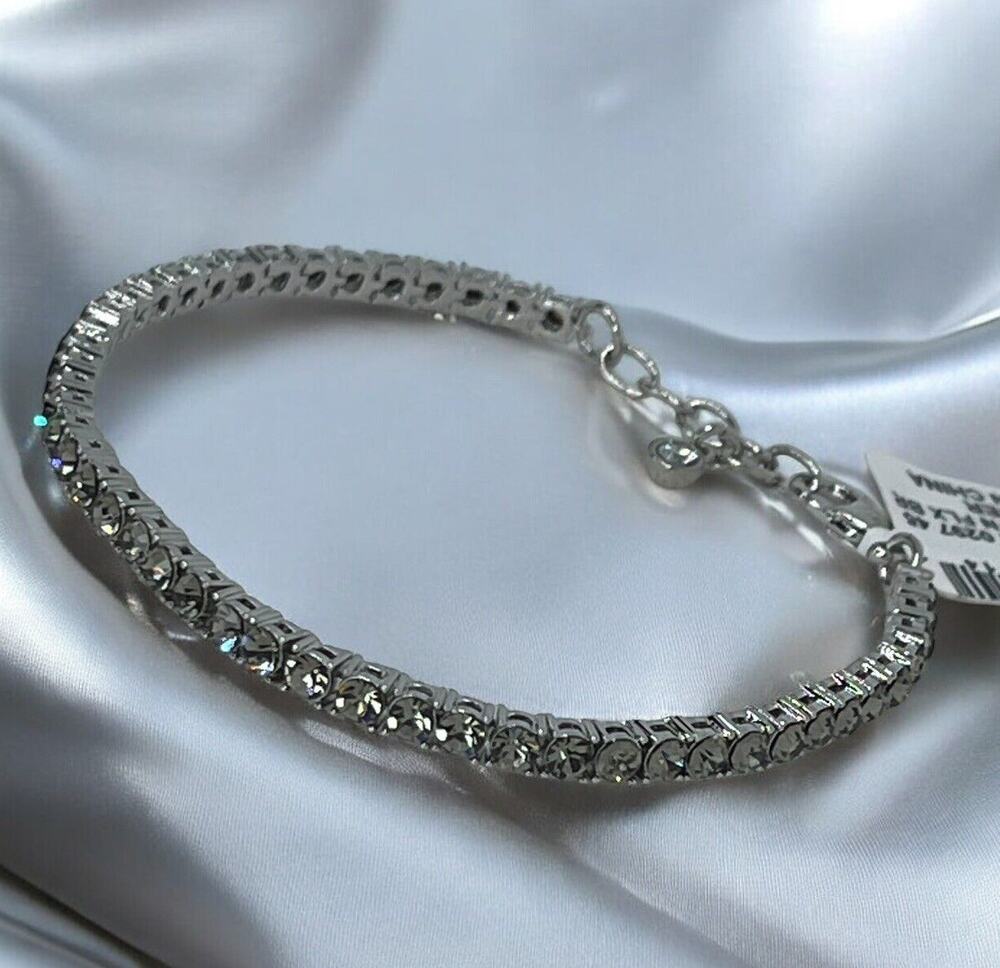 Silver Tone Crystal Flex Tennis Bracelet Fashion Stylish Trendy Shiny Chic NEW